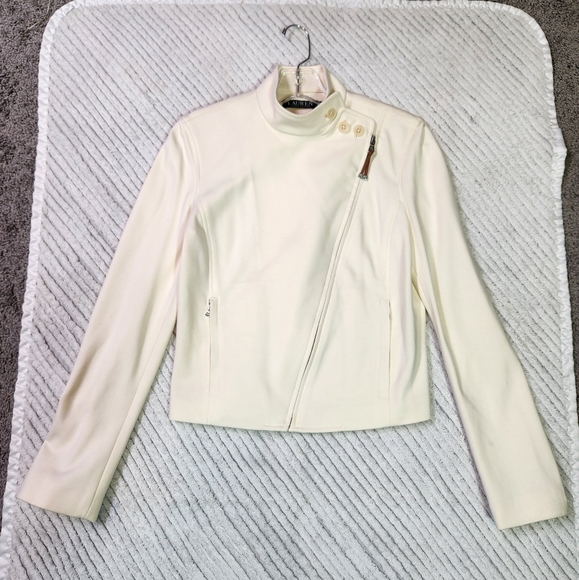 Lauren Ralph Lauren Ivory Women's Moto Jacket Full Crossbody Zip XS - Picture 11 of 16